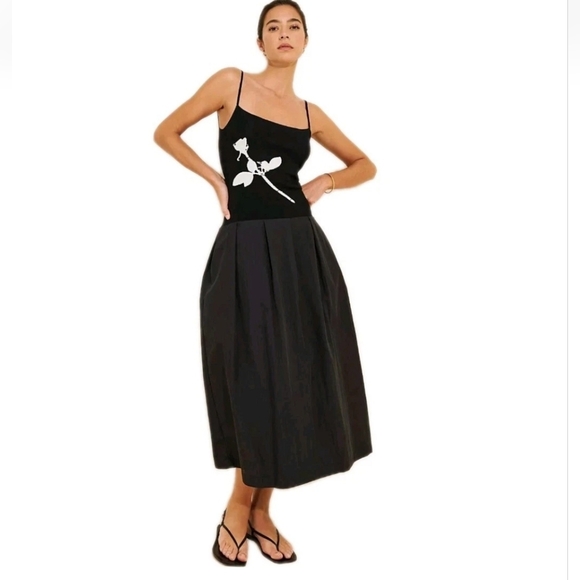 Free People Find Me Now Mix Media Drop Waist Black MidiDress Sleeveless Size: L - Picture 2 of 11